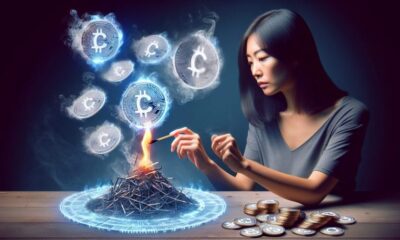 Illustration of CEL crypto tokens burning from a lit match