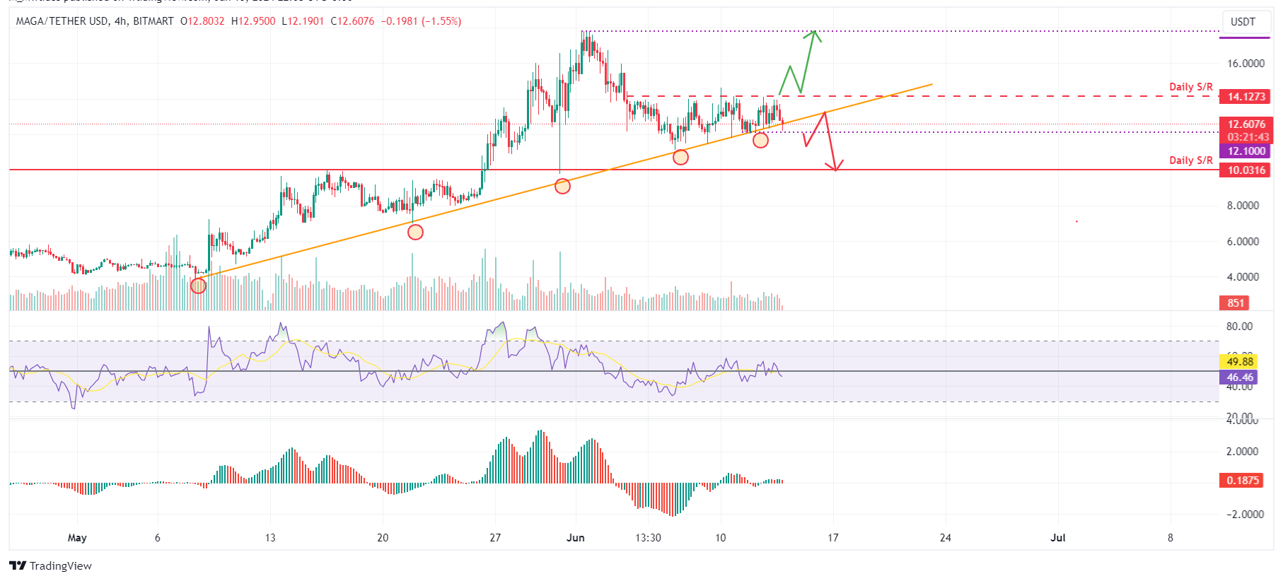 TRUMP/USDT 4-hour chart