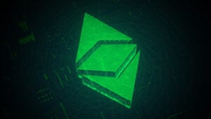 Conceptual artwork of Ethereum Classic (ETC) crypto logo in green techno style