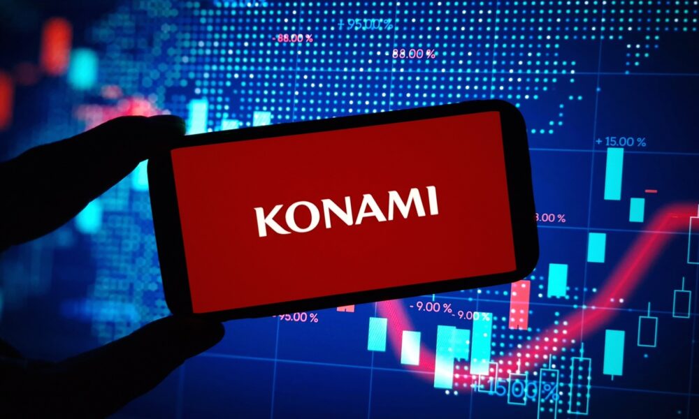 Konskie, Poland - March 16, 2024: Konami Holdings company logo displayed on mobile phone