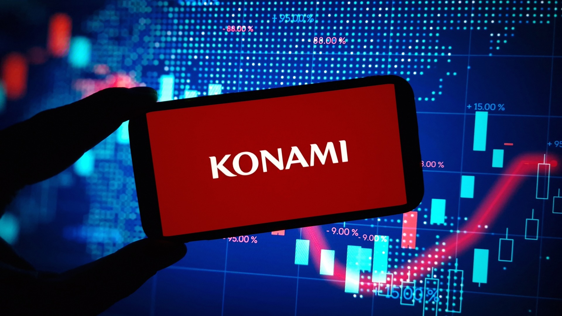 Konskie, Poland - March 16, 2024: Konami Holdings company logo displayed on mobile phone