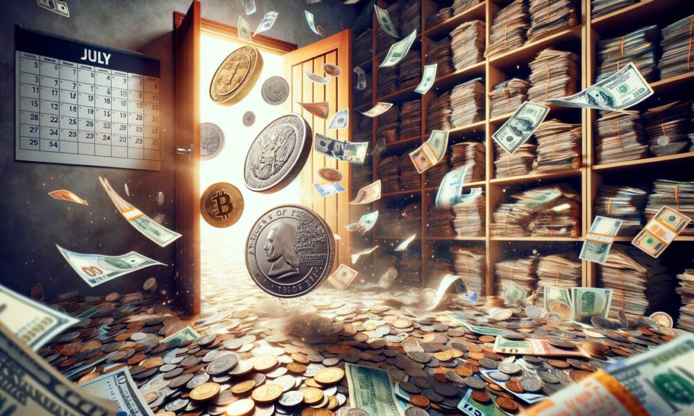 Coins coming out of a closet